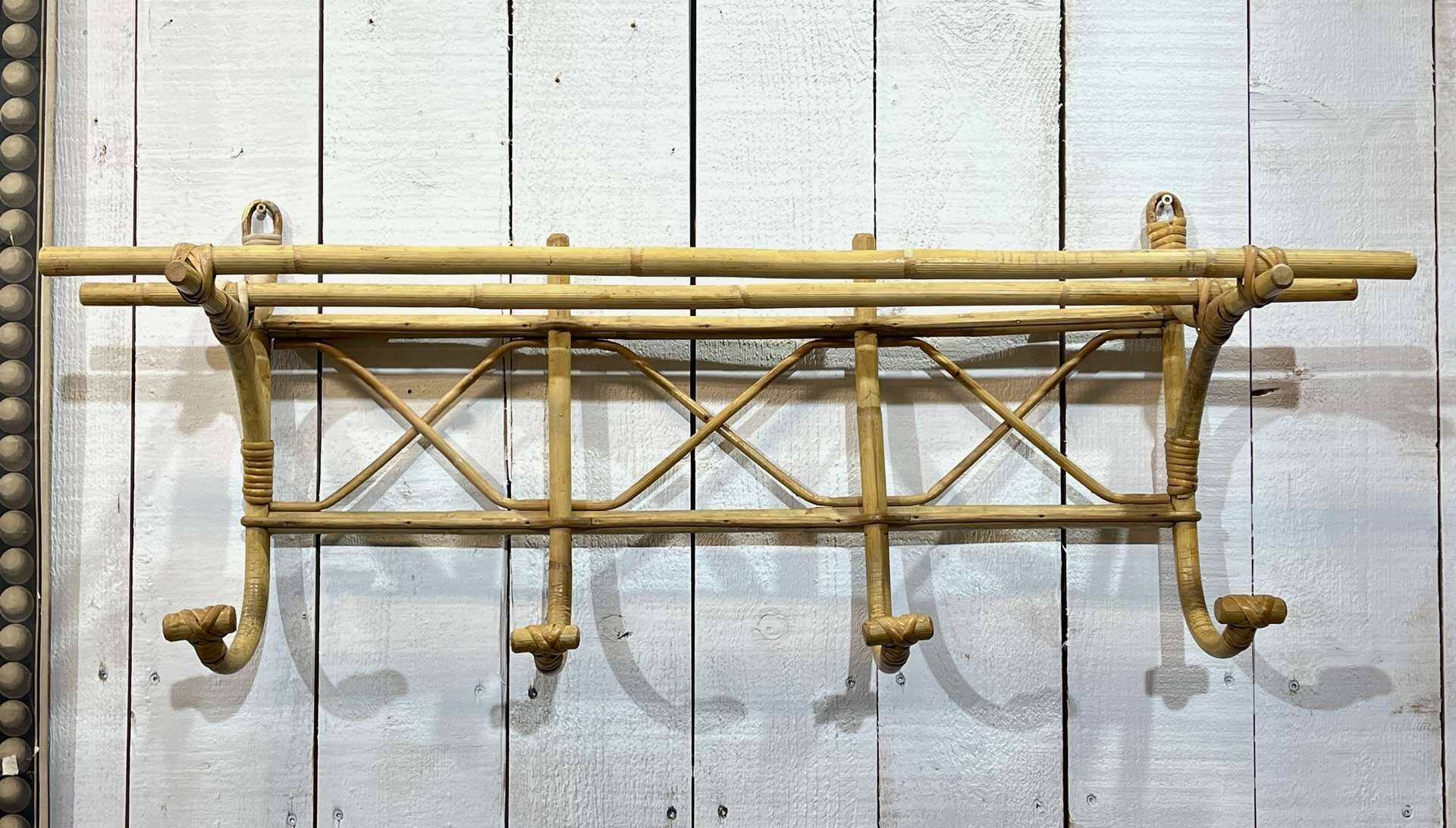 1960s rattan wall coat rack