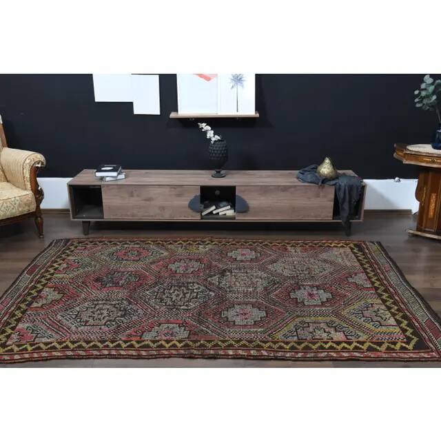 Vintage Turkish Oushak Handmade Wool Cotton Red Area Rug 170x272