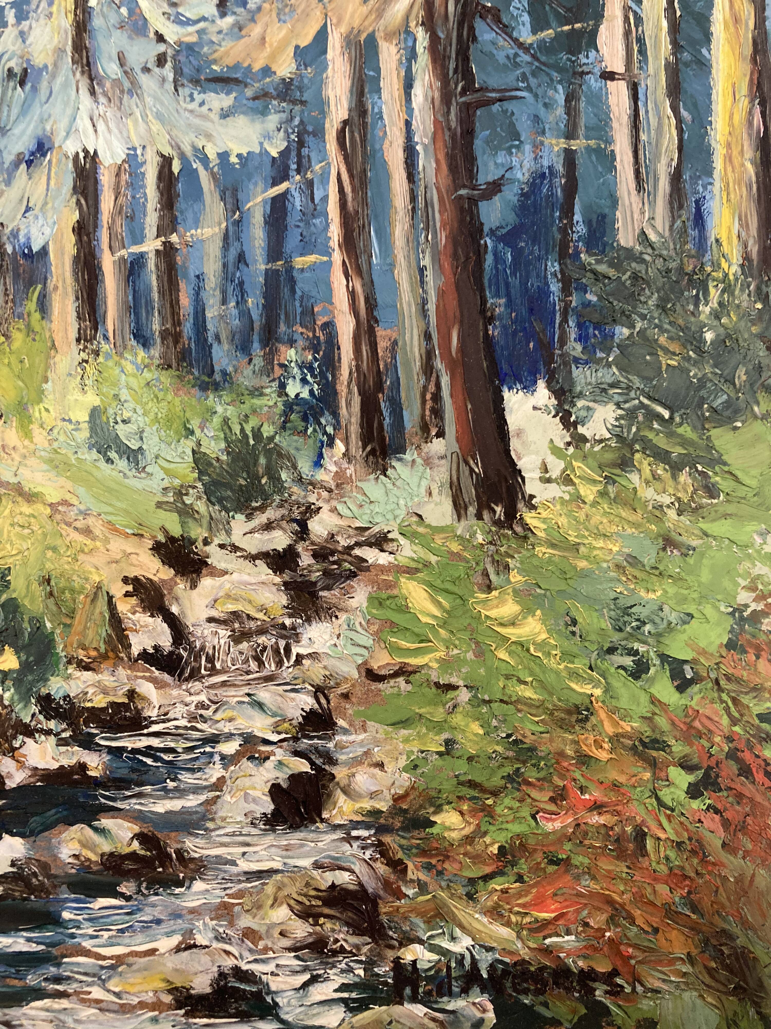 Huile sur panneau forêt vintage