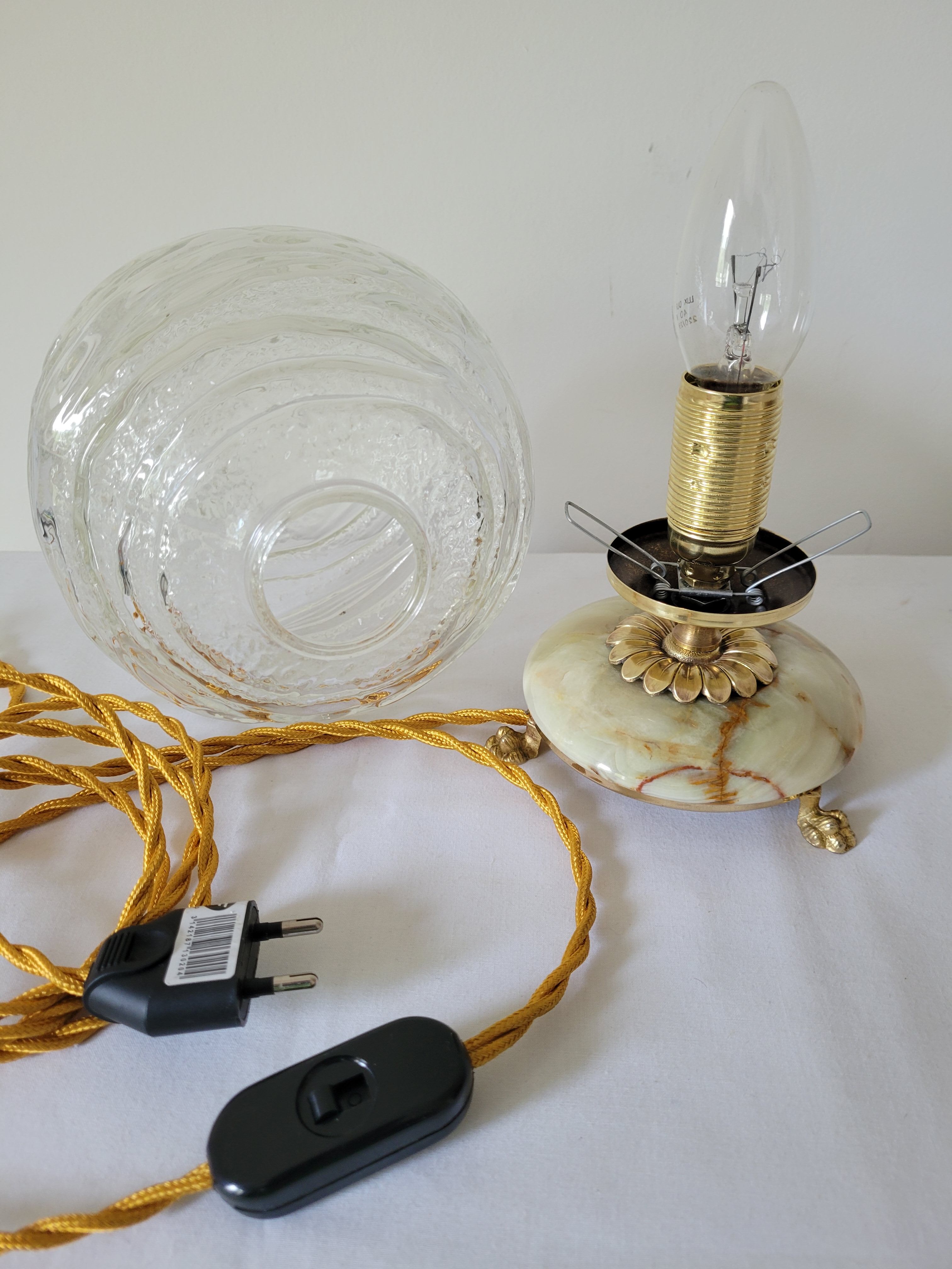Onyx lamp, brass and glass