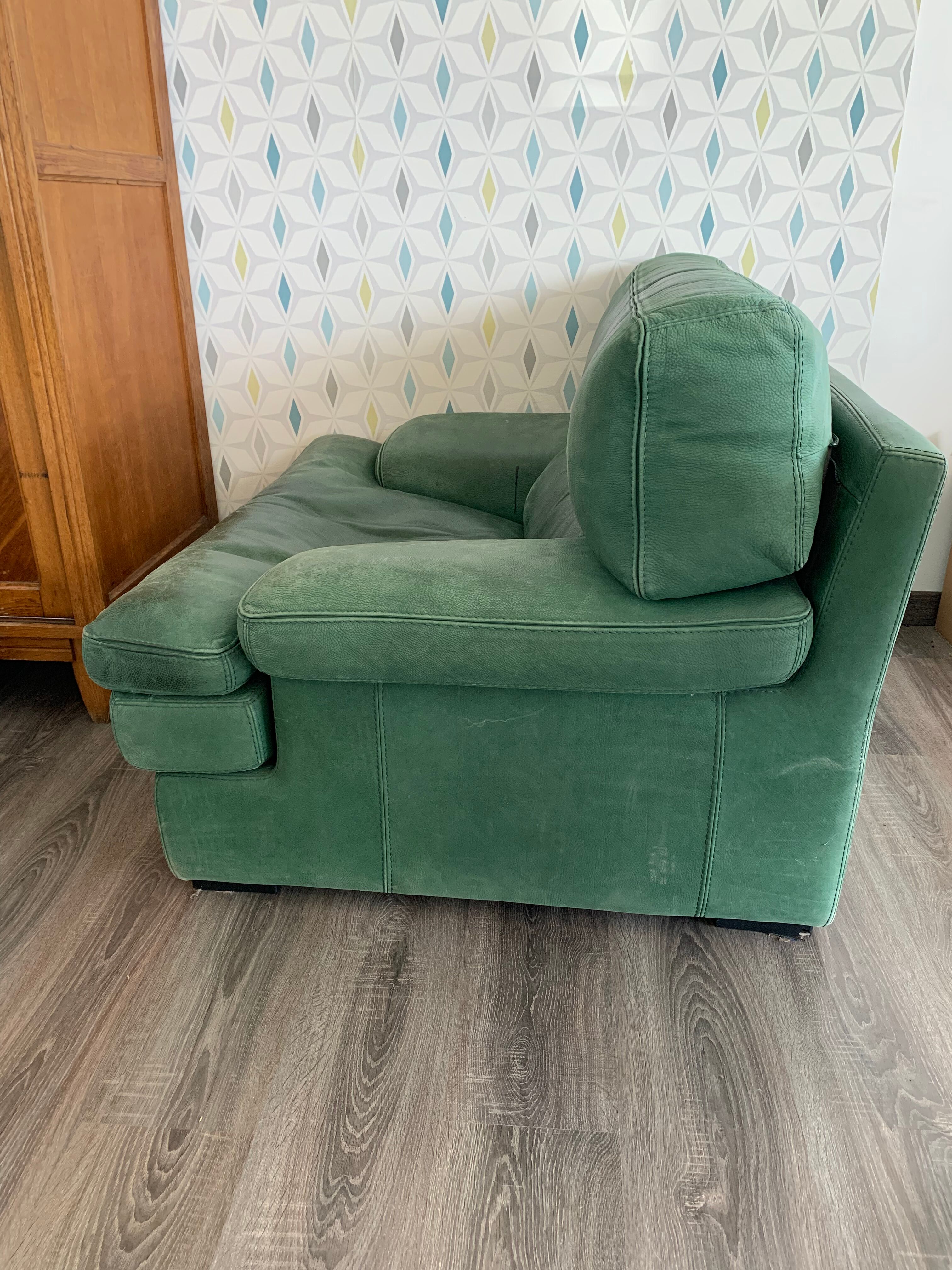 Roche Bobois green leather armchair