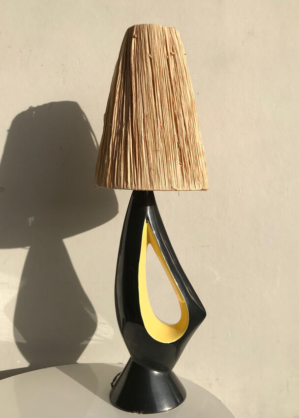 Free-form lamp, black and yellow ceramic - 1950s.