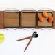 Danish vintage service teak tray, smoked glass bowls, spoon fork.
