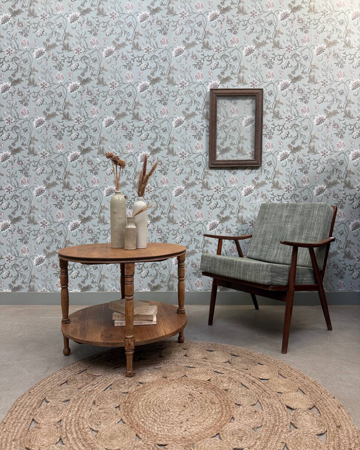 Table basse ronde en chêne rénovée