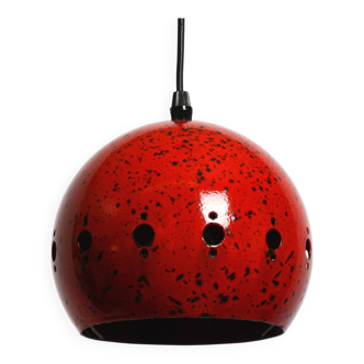 Mid Century red and black small enameled pendant lamp with original canopy