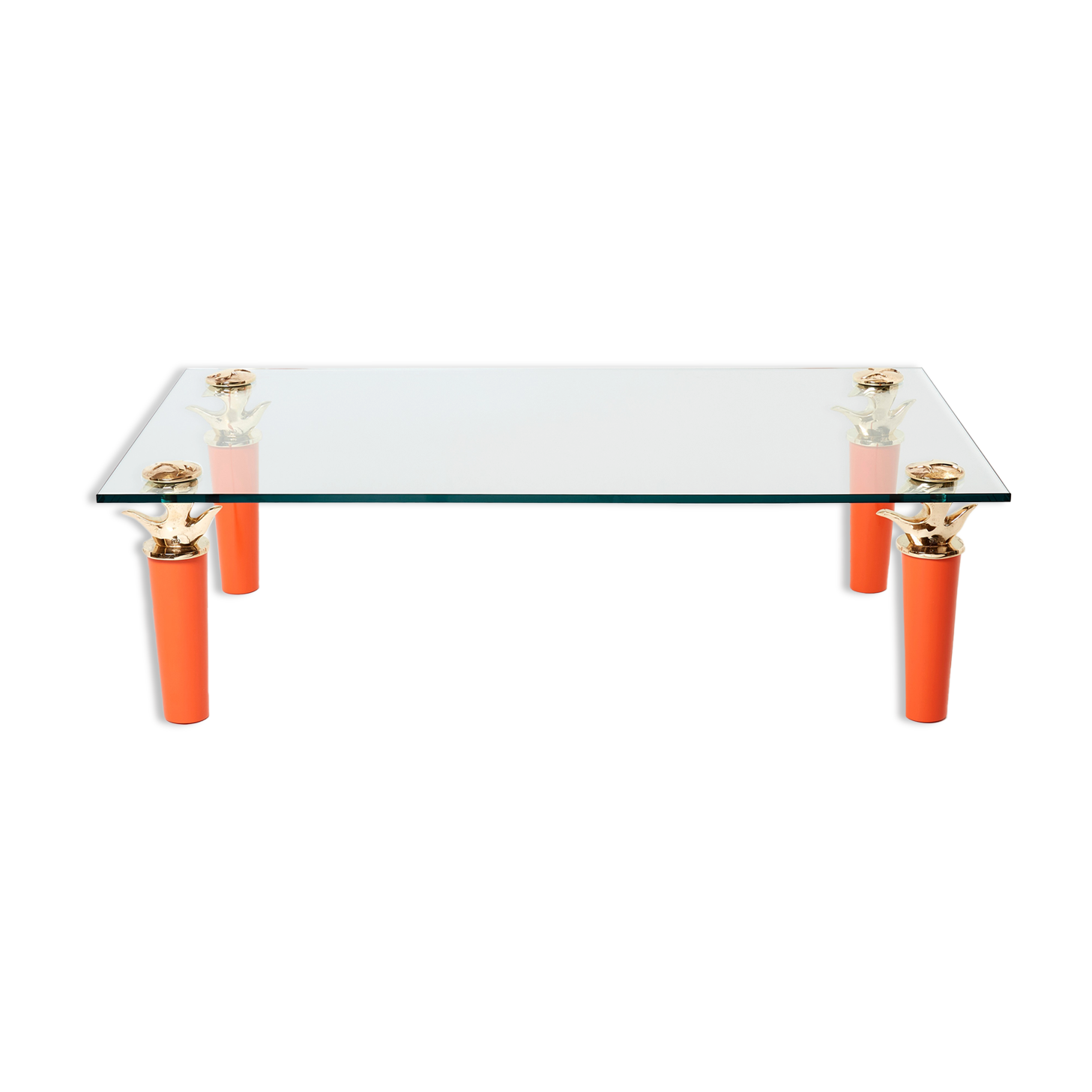 Rare coffee table lacquer orange bronze glass signed Garouste & Bonetti 1995
