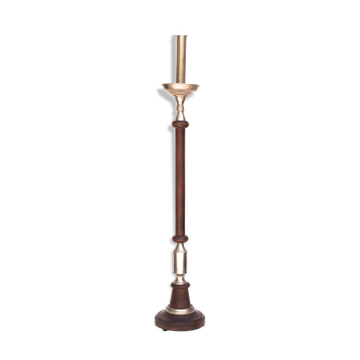 Lampe vintage pied de lampe bois et étain