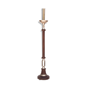 Lampe vintage pied de lampe bois et étain