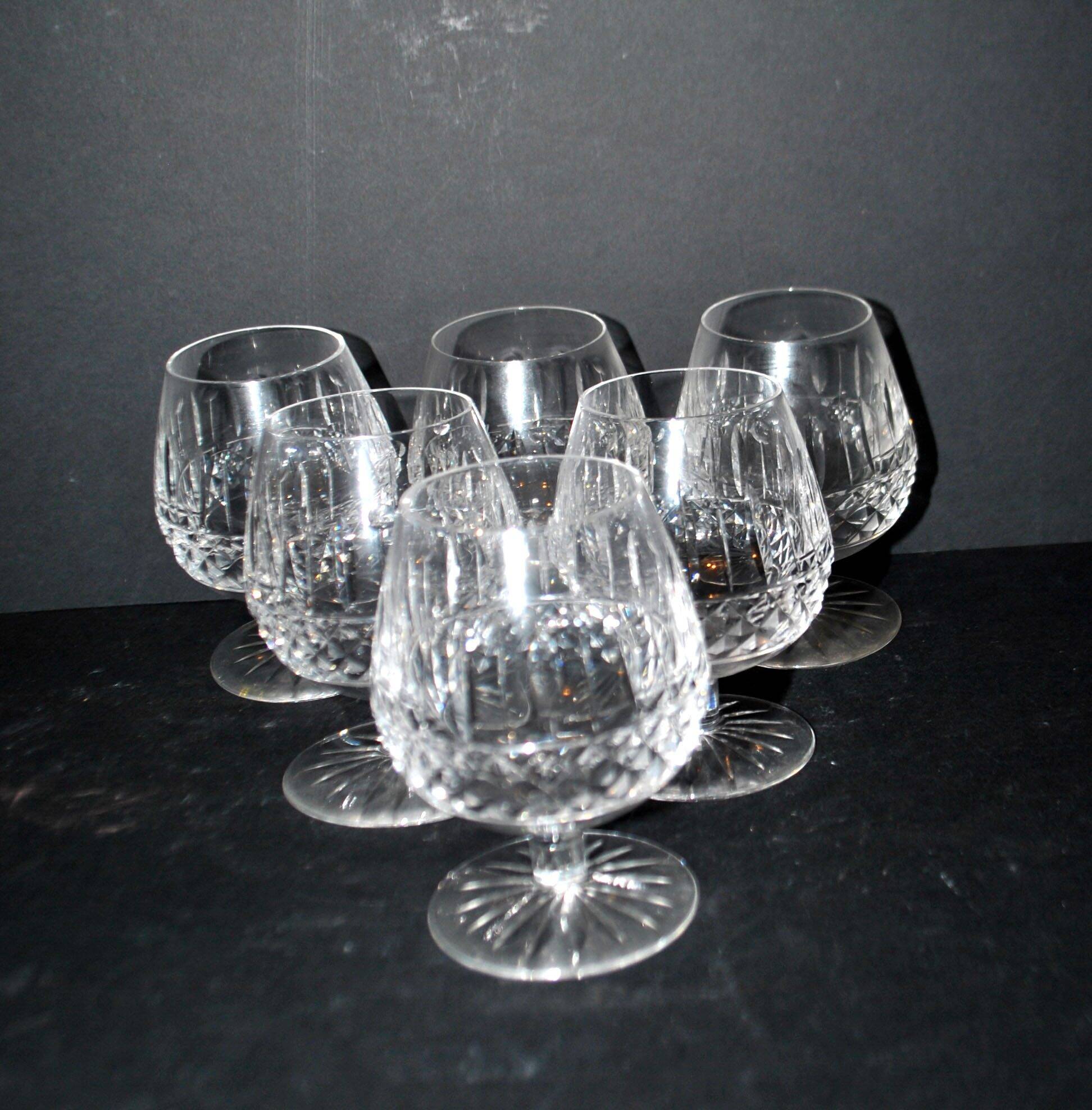 Lorraine crystal cut cognac glasses set of 6 in the style of Tommy Lemberg.