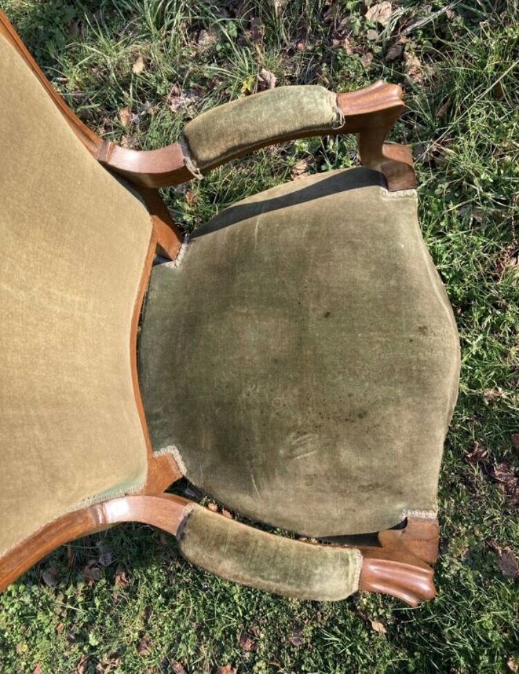 Louis Philippe green velvet and wood armchair