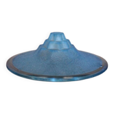 Vintage Art Deco ceiling light, suspension bowl with geometric patterns, blue dish, interior decor.