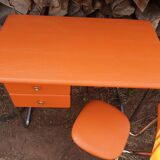 Desk set and vintage chair 70 skai and chrome