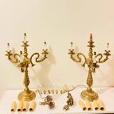 Large table lamps in solid bronze, decorated with acanthus leaves.