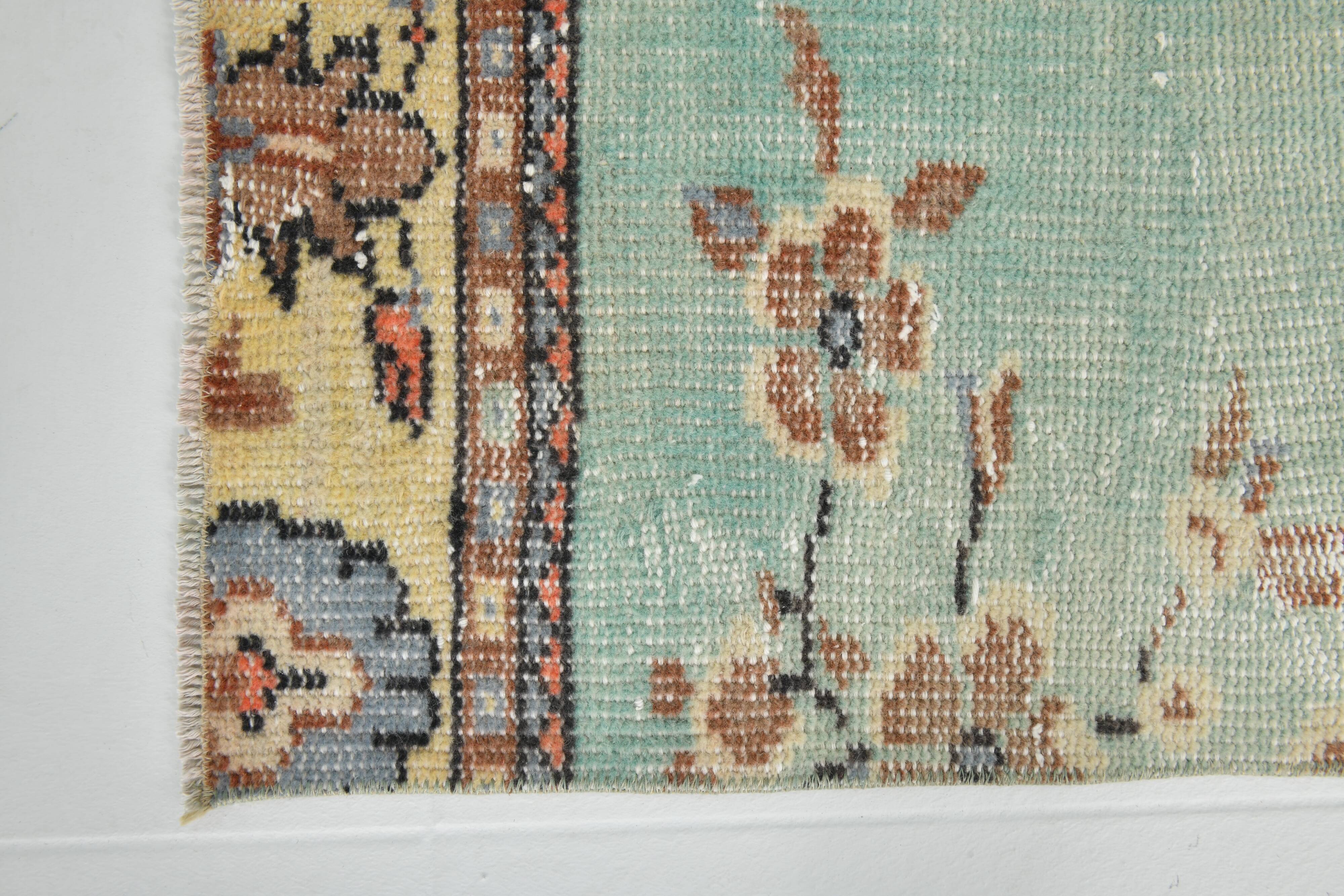 3x9 Light Green Persian Vintage Runner Rug, 81x282Cm