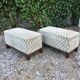Duo of vintage velvet poufs and walnut base