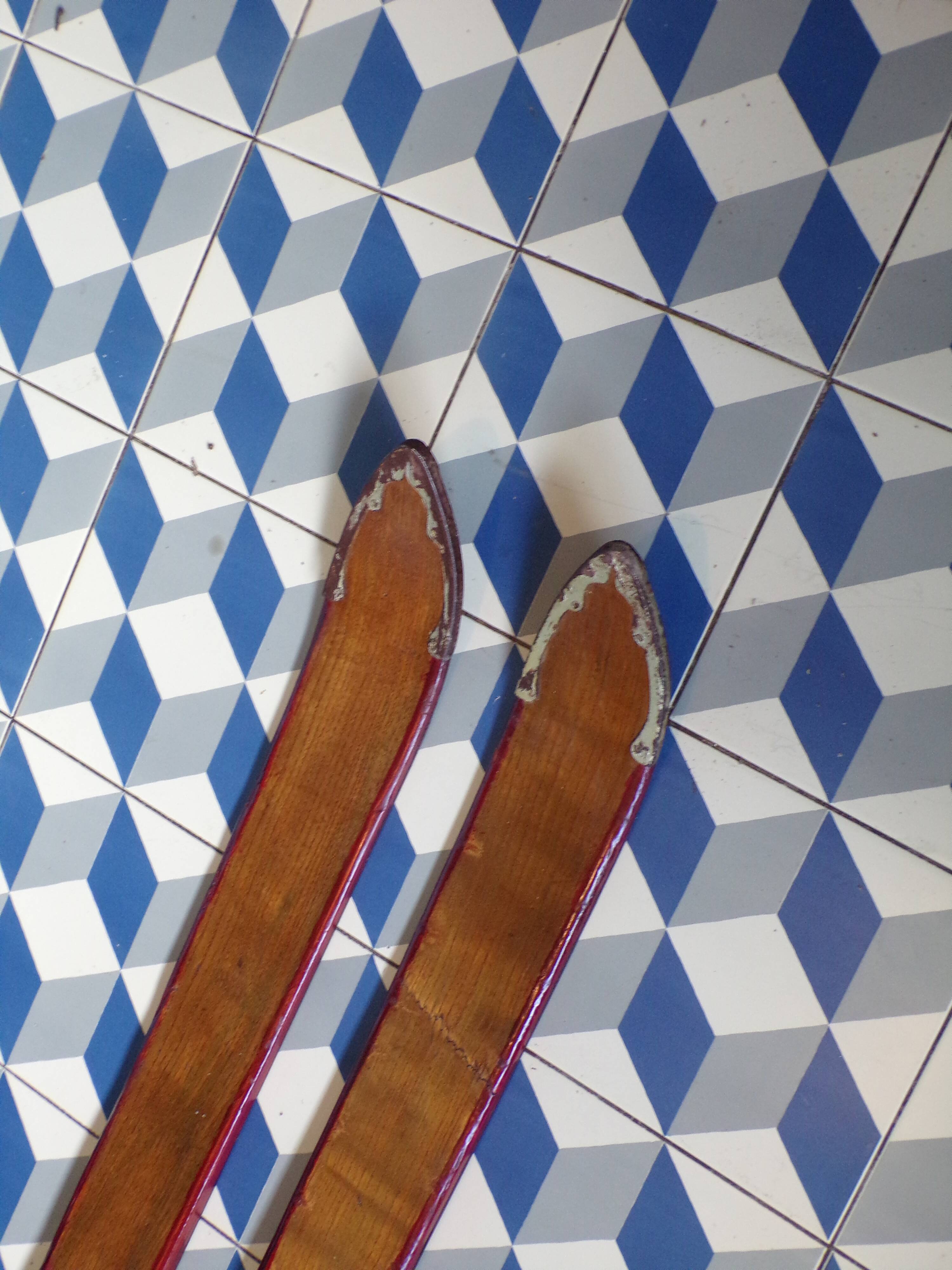Pair of antique wooden skis
