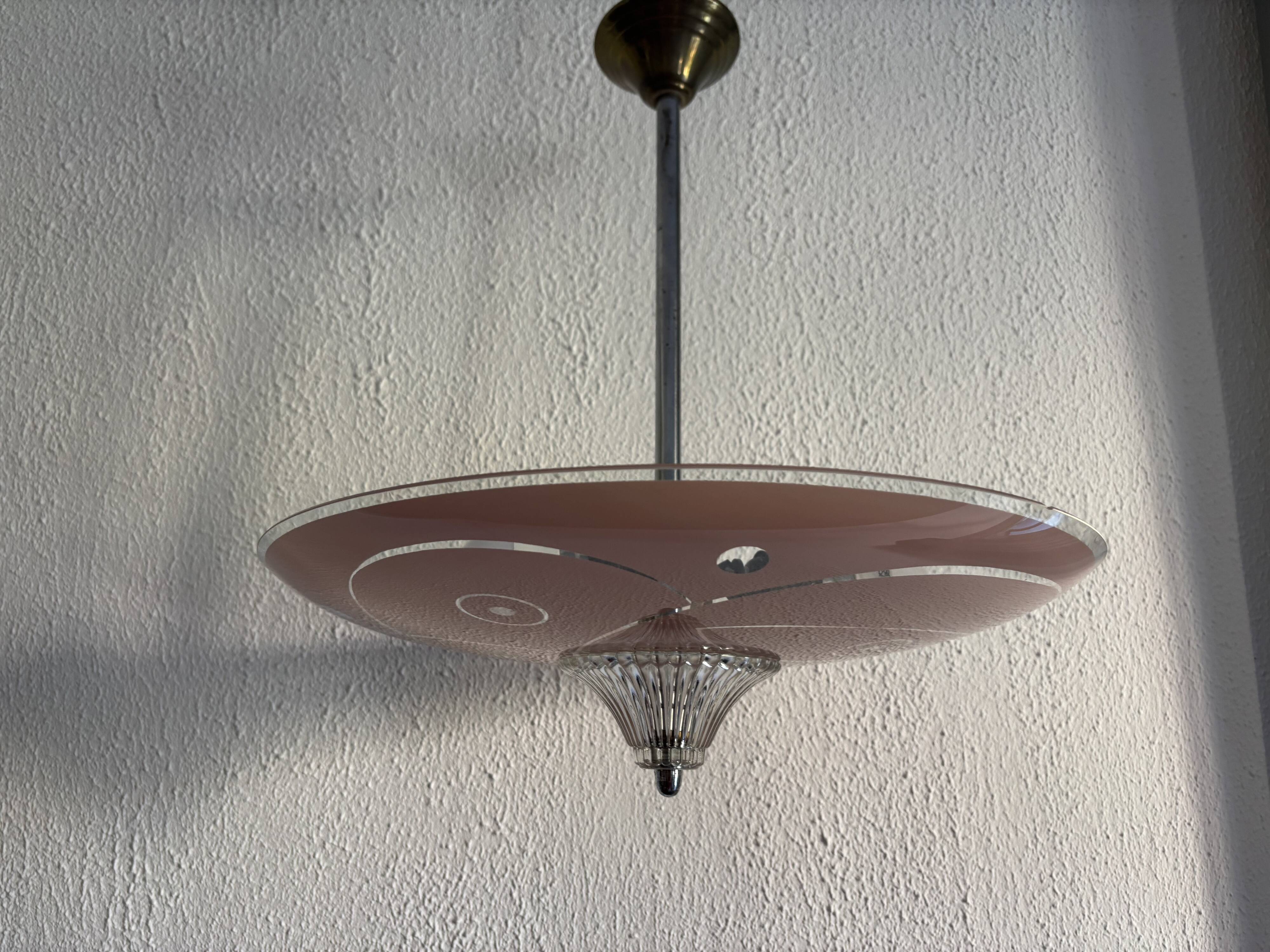 Vintage 1950s pink glass dome ceiling light - 39 x 40 cm