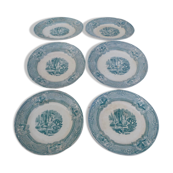 Ensemble de 6 assiettes à dessert  1800 ceramique Anglaise Primavesi & son Cardiff