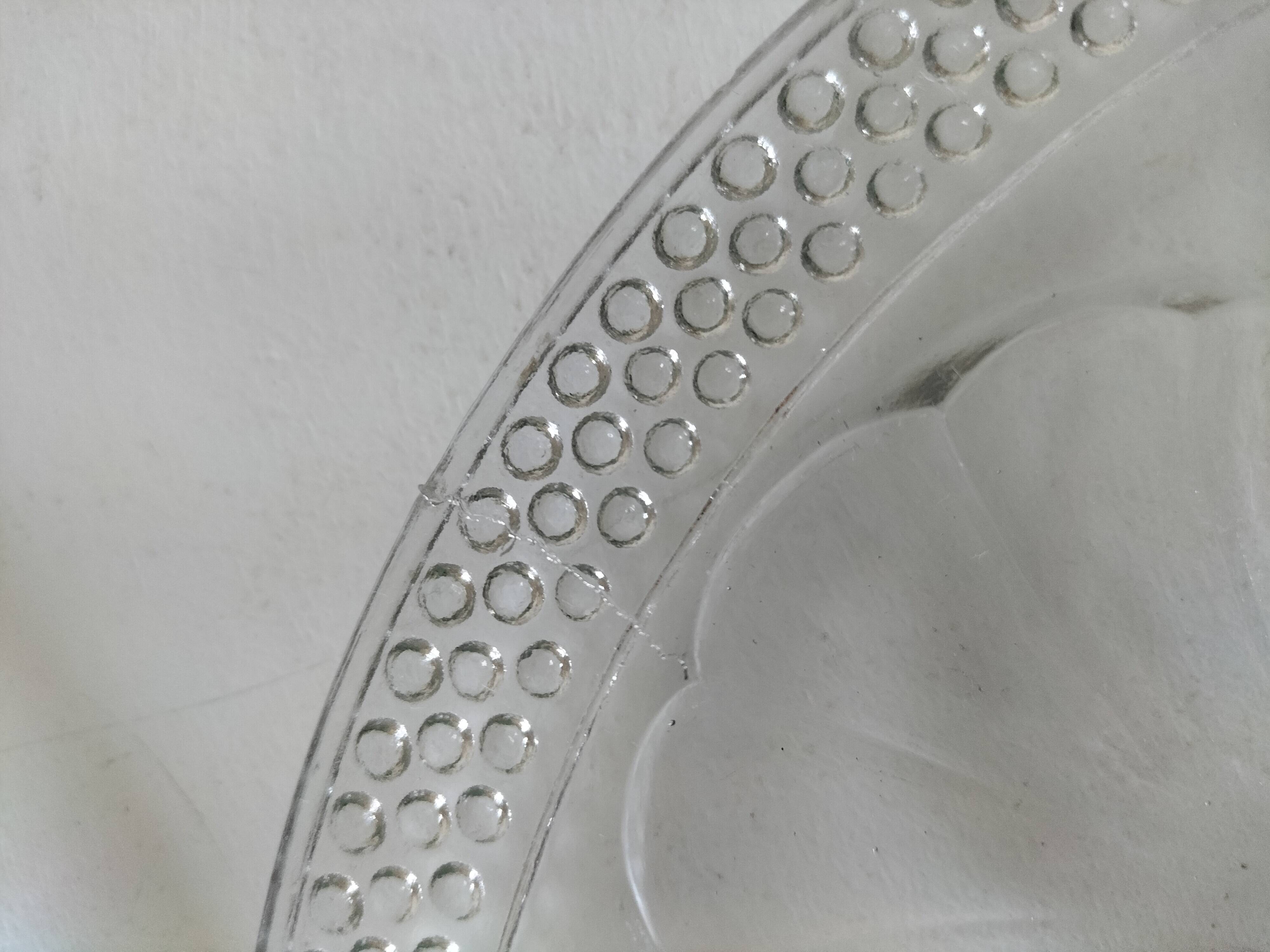 Set of 4 vintage hobnail pressed glass oyster plates