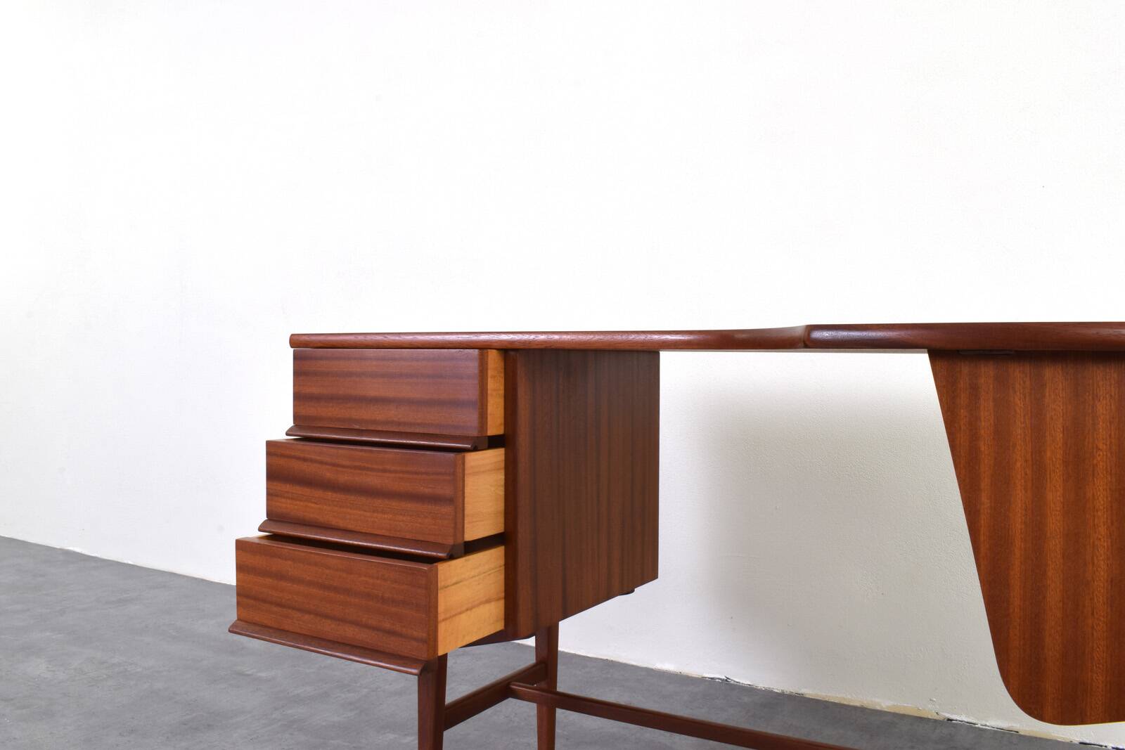 Mid-Century Kidney Shaped Danish Teak Desk, 1960s.