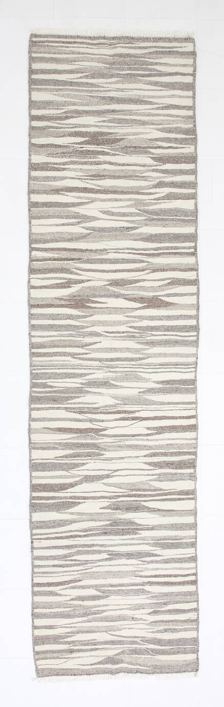 3x12 Brown & Beige Striped Vintage Kilim Runner Rug, 94x358Cm