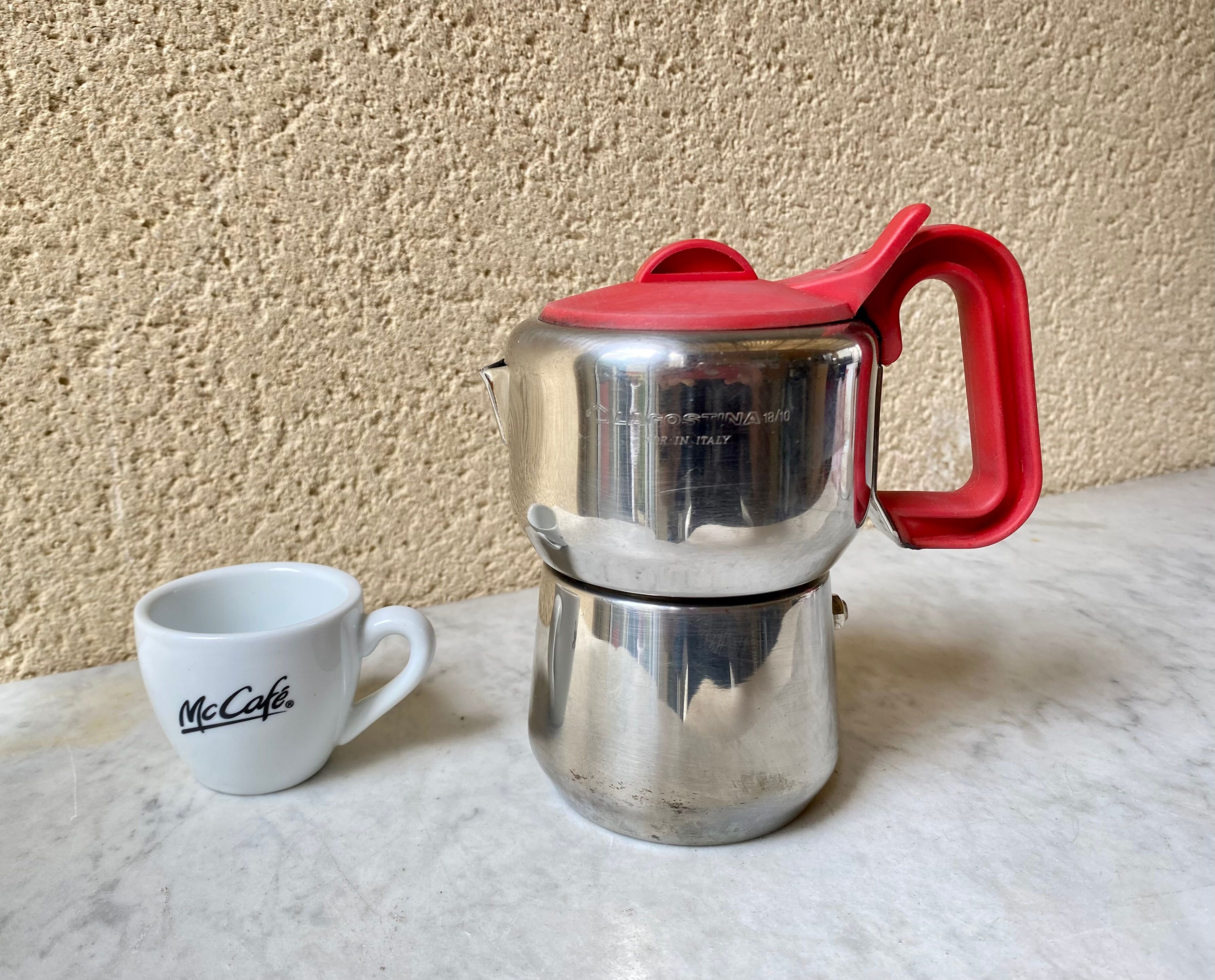 Italian coffee maker 3 cups lagostina vintage 60s design streamline stainless steel 18/10