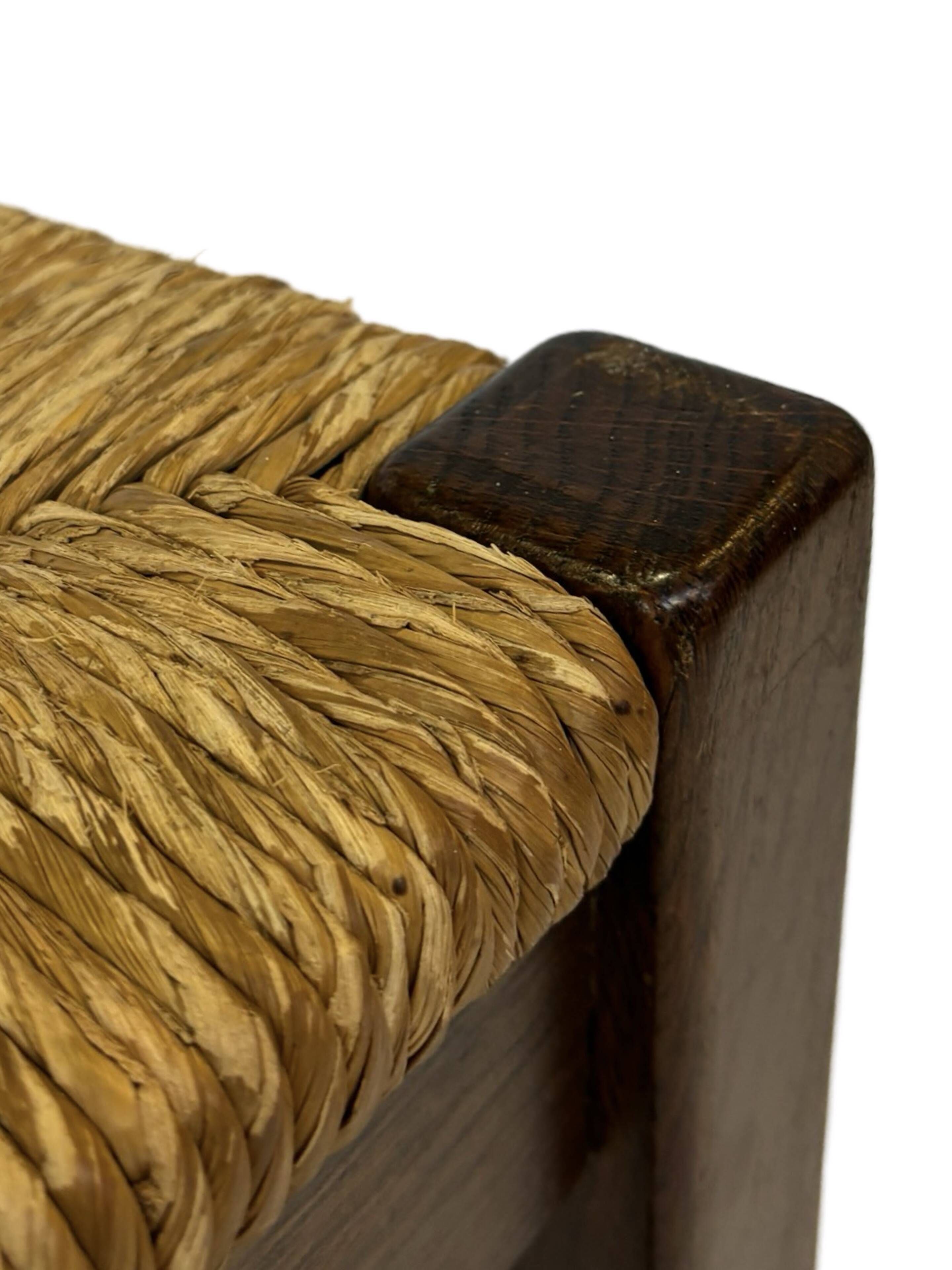 Vintage wooden stool straw seat 60s minimalist design