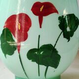 Vase in opaline crystal, red arum flowers. Vintage