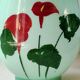 Vase in opaline crystal, red arum flowers. Vintage