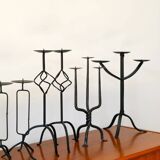 Très grand chandelier tripode en fer noir, scandinave, brutaliste, 1970 - 42 cm