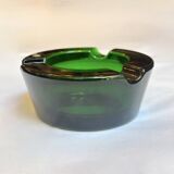 Cendrier en verre vert épais rond vintage des années 1960 rétro