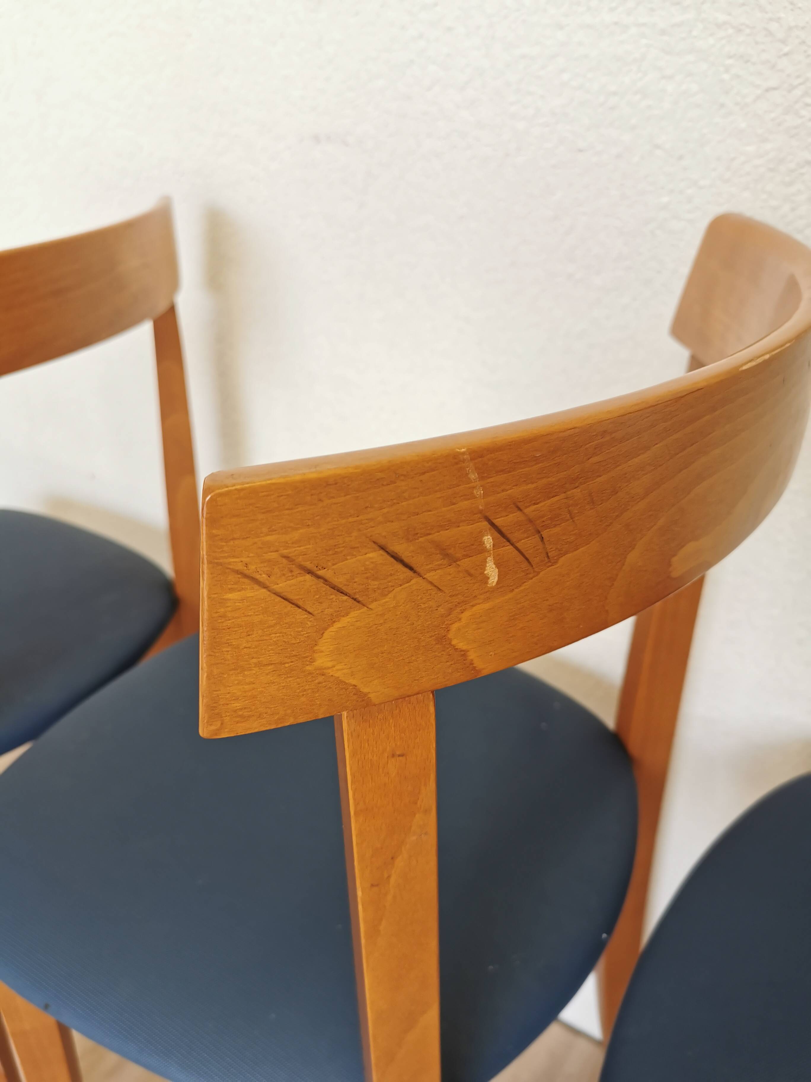 Set of 4 Calligaris Dining Chairs: Mid-Century Italian Design, Blue Fabric