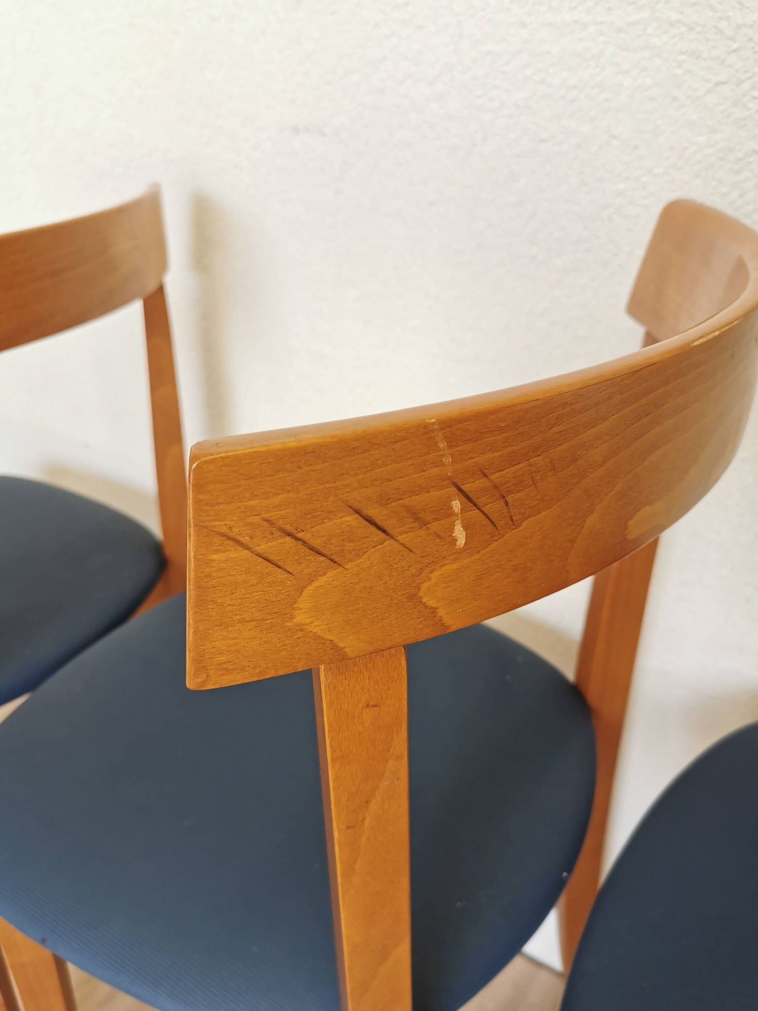 Set of 4 Calligaris Dining Chairs: Mid-Century Italian Design, Blue Fabric