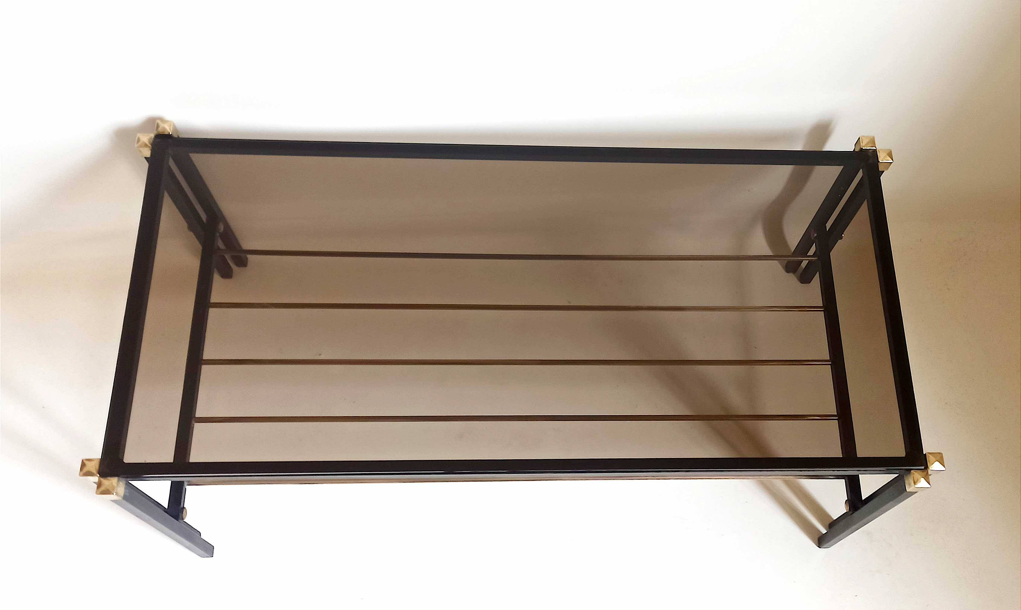 Magazine holder coffee table 1960s smoked glass, metal and brass Width 94.2 cm