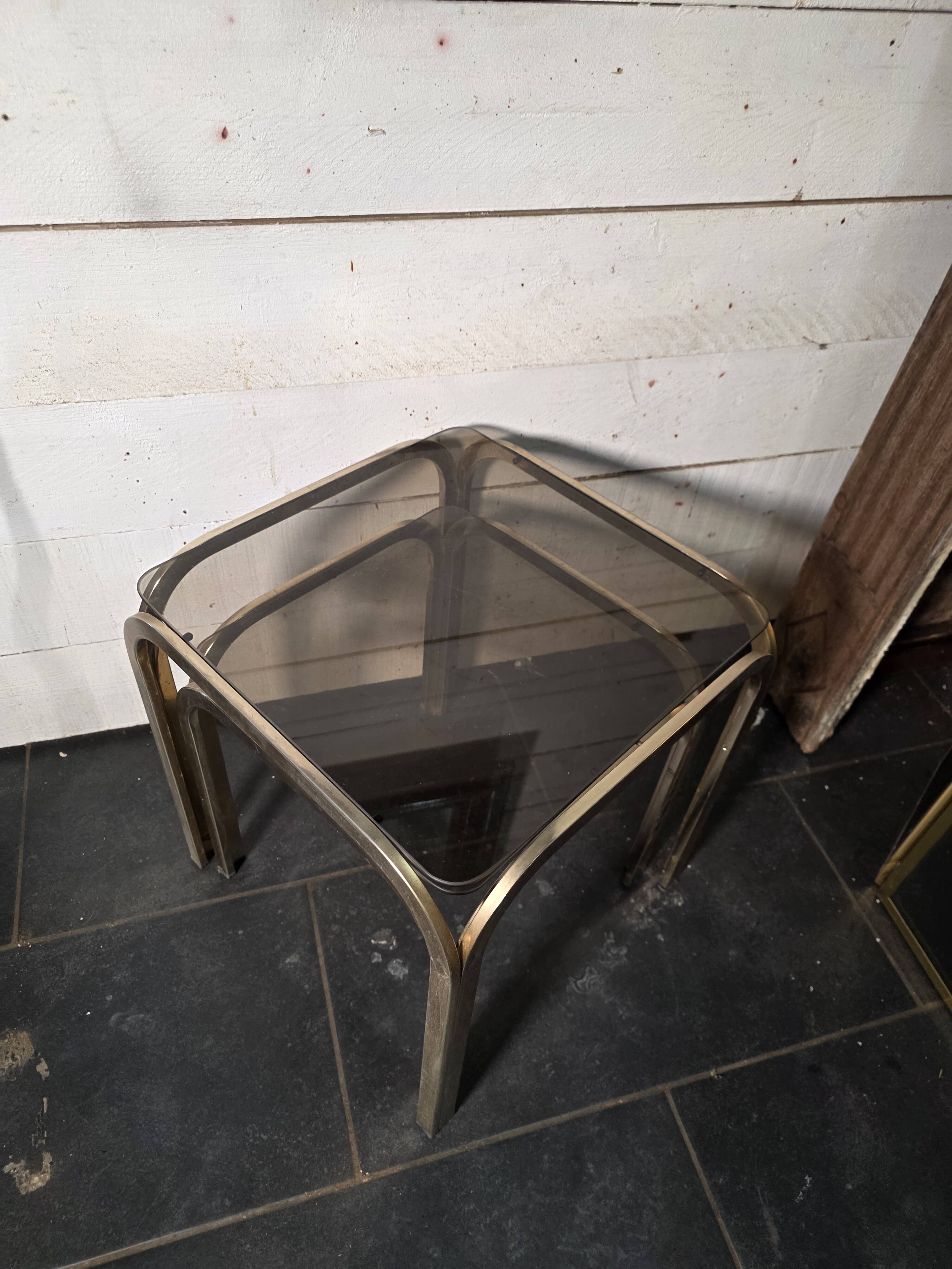 1970s golden metal nesting table