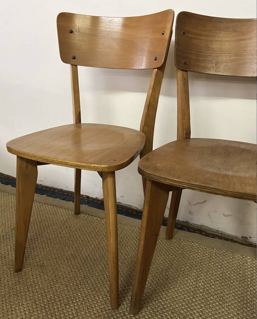 Vintage wooden table and 4 chairs set