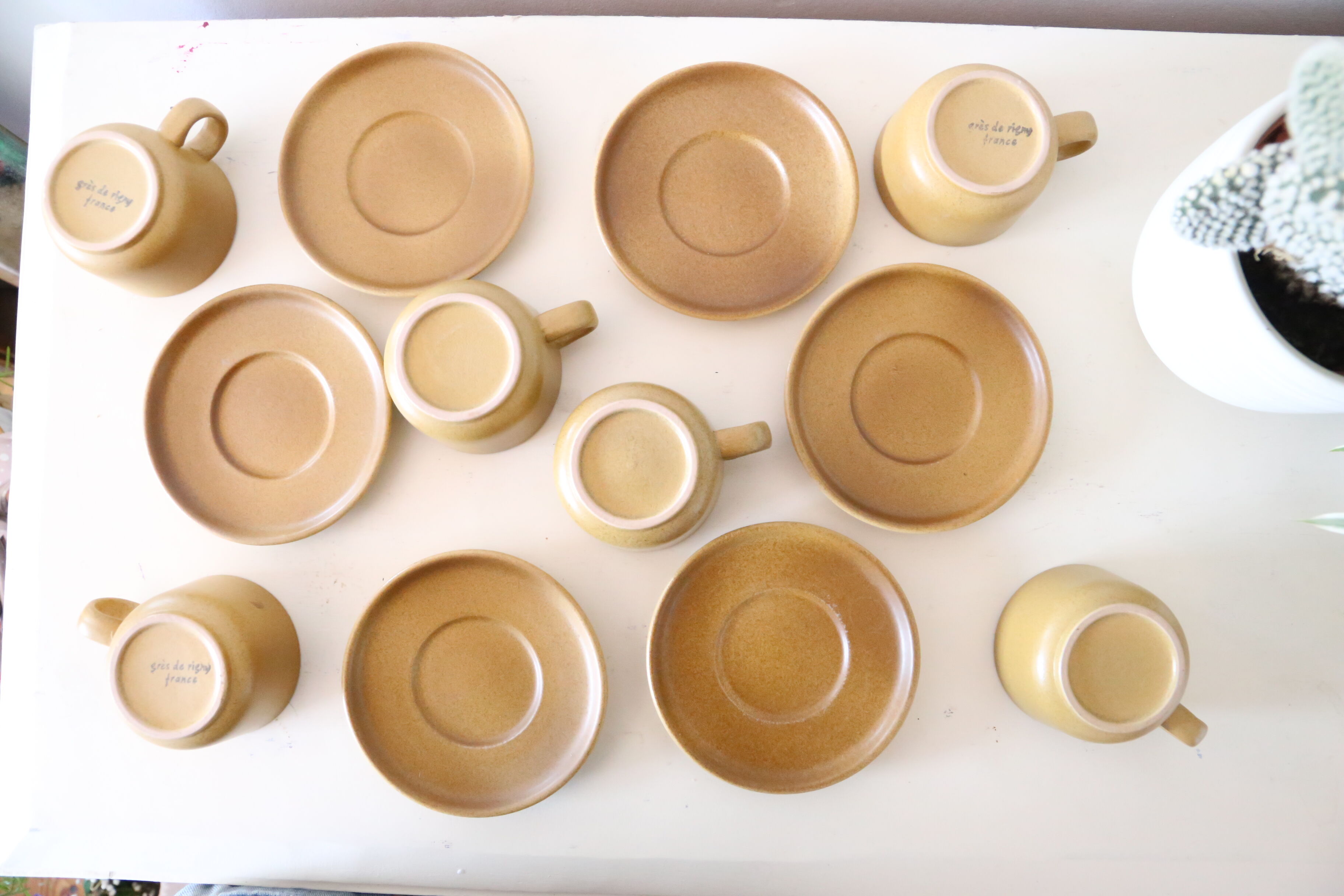 Sandstone cups and cups x6, Rigny sandstone, vintage, 1980