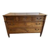18th-century antique chest of drawers from the Louis XVI period in blonde walnut.