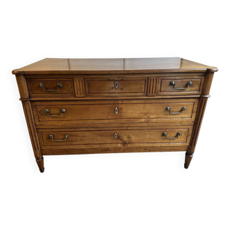 18th-century antique chest of drawers from the Louis XVI period in blonde walnut.
