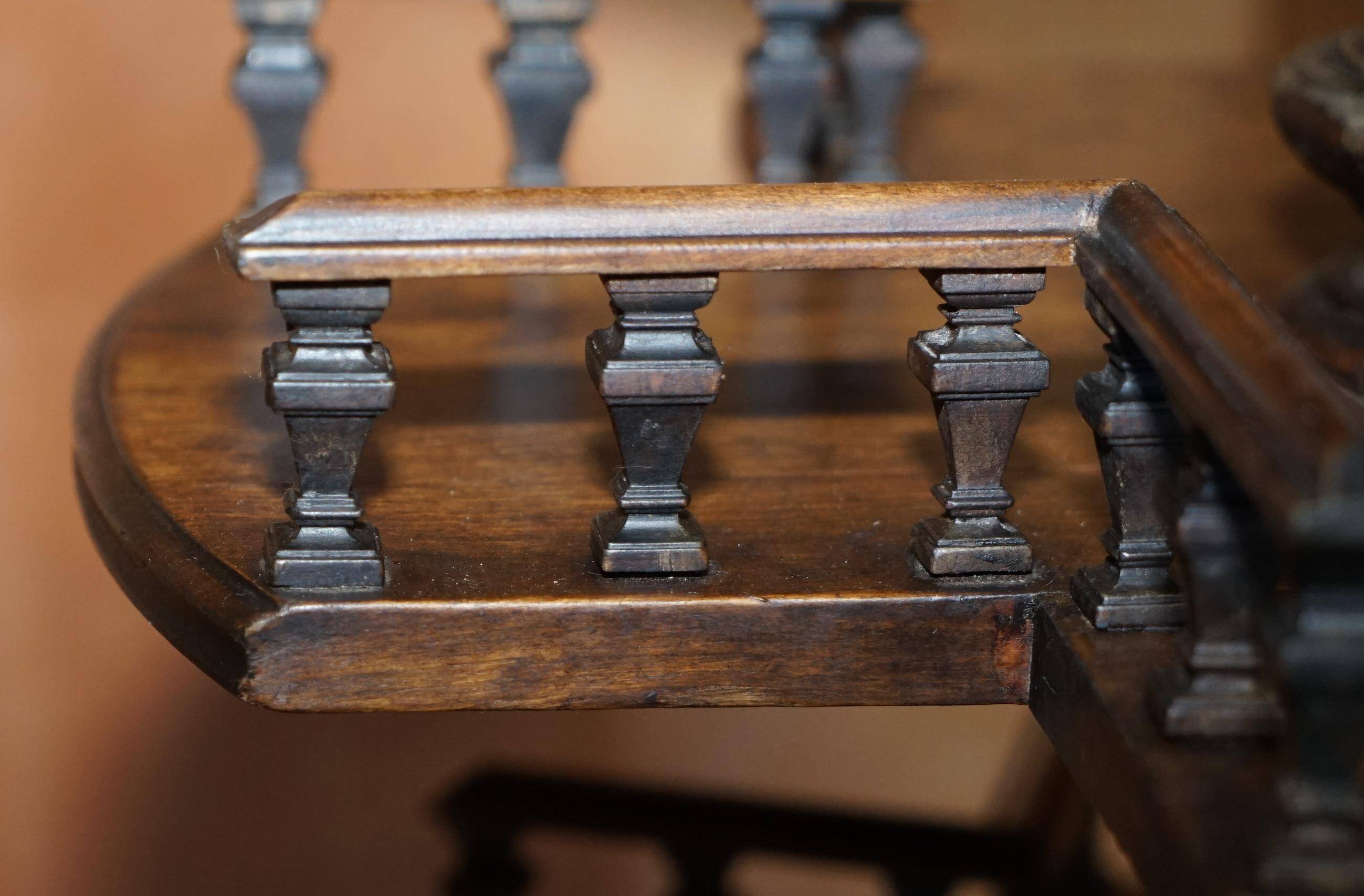 Victorian oak library table, two levels, pokerwork top.
