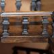 Victorian oak library table, two levels, pokerwork top.