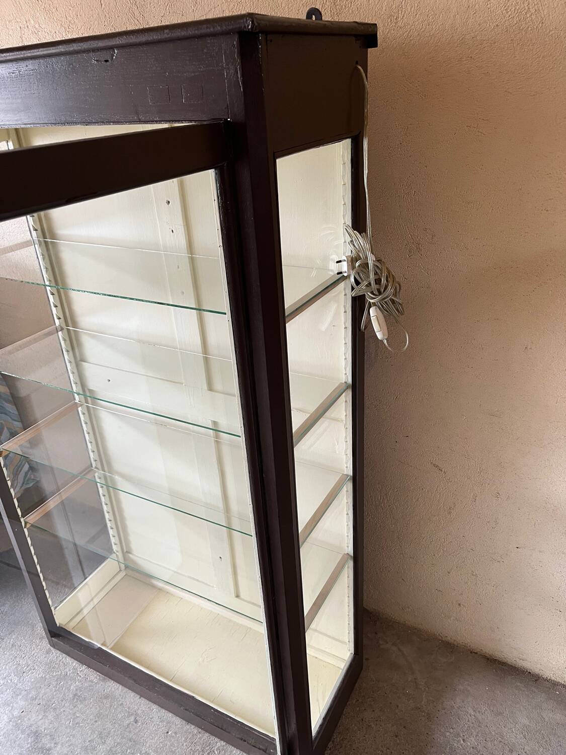 Old wooden glass display case