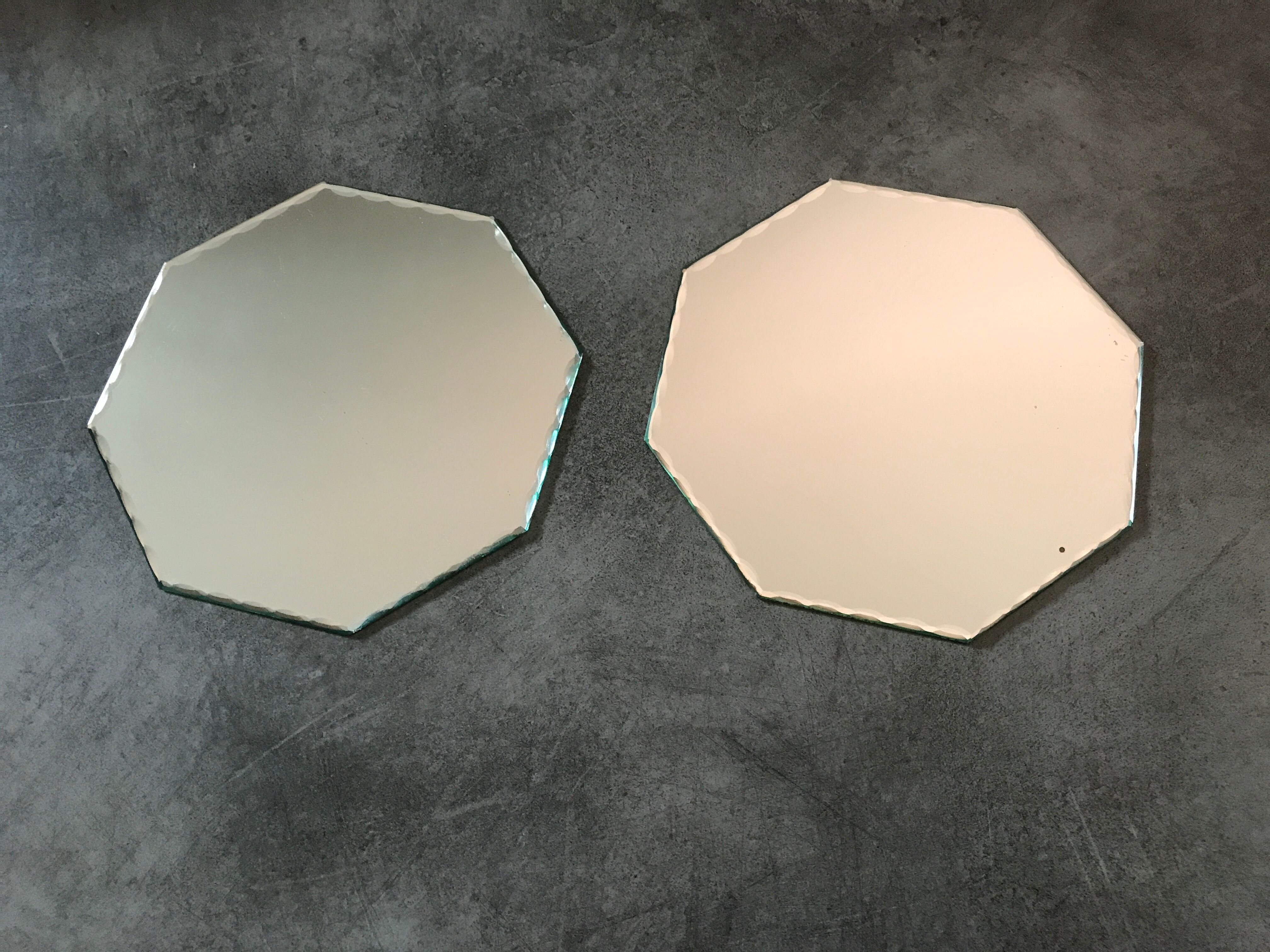 Pair of old underneath bottle tray hexagonal shape mirror 18 cm