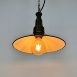 Industrial petrol enamel military pendant lamp with cast aluminium top, 1960s