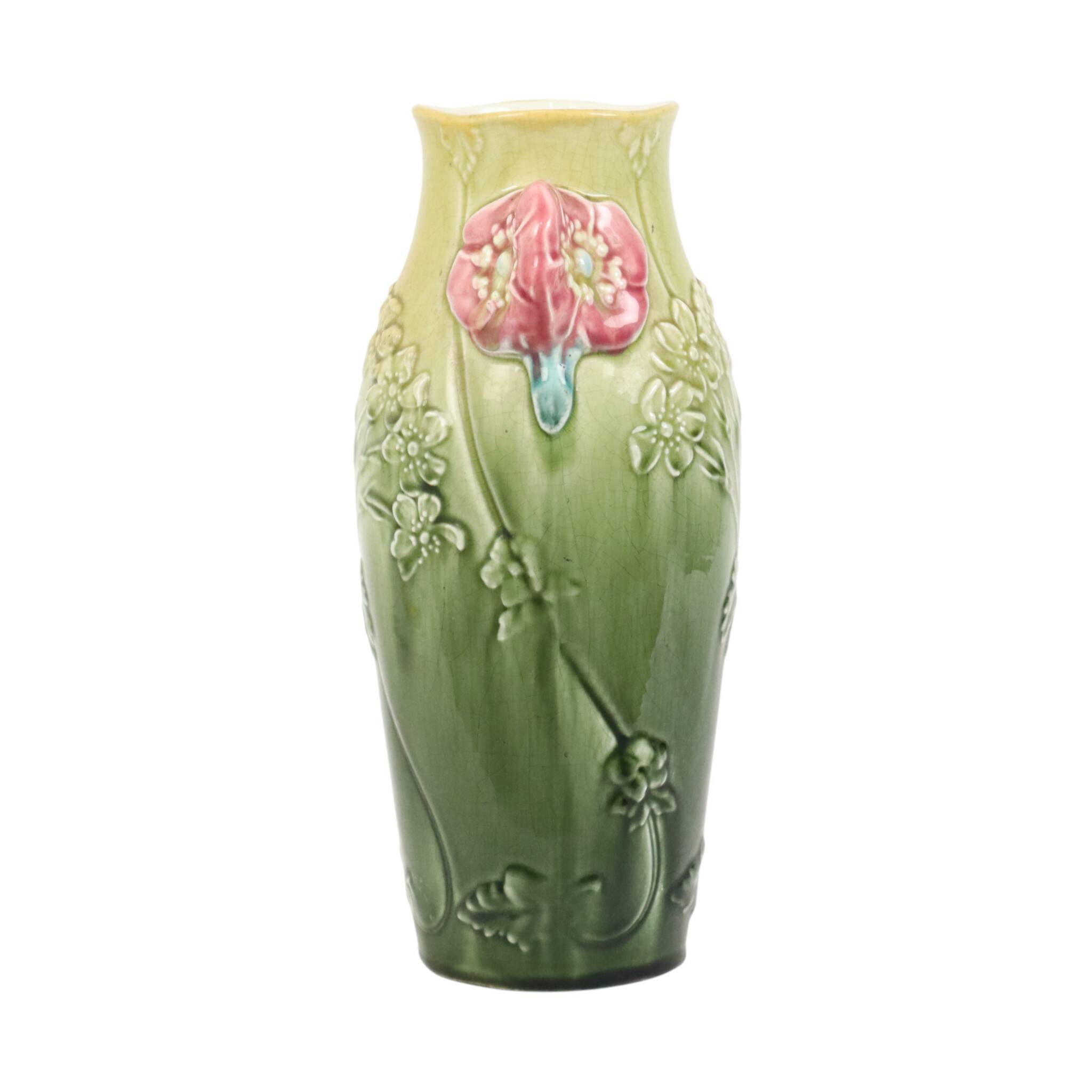 French Art Nouveau Vase Majolica Gustave De Bruyn 29cm