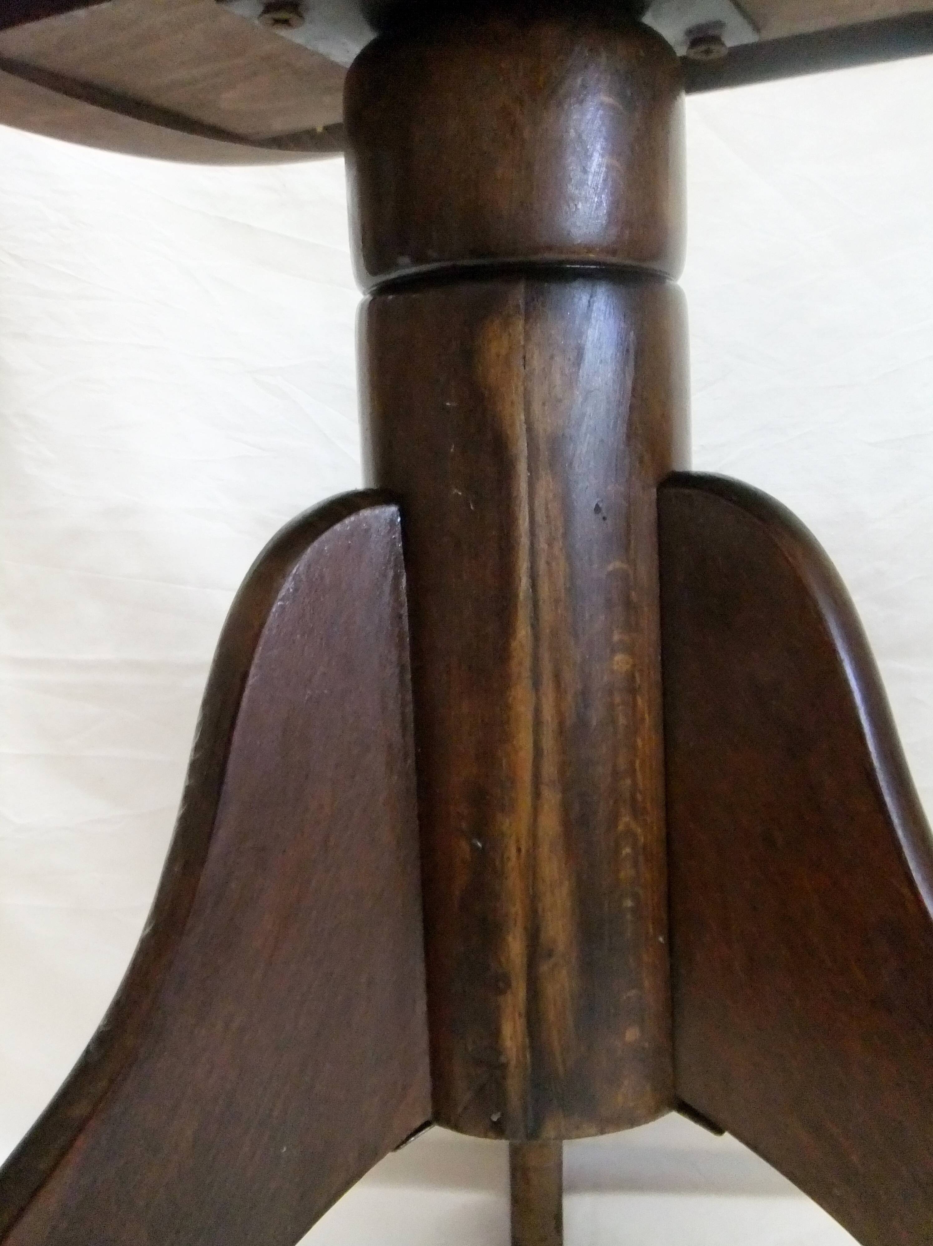 Piano stool bench old wooden tripod foot mustard velvet top