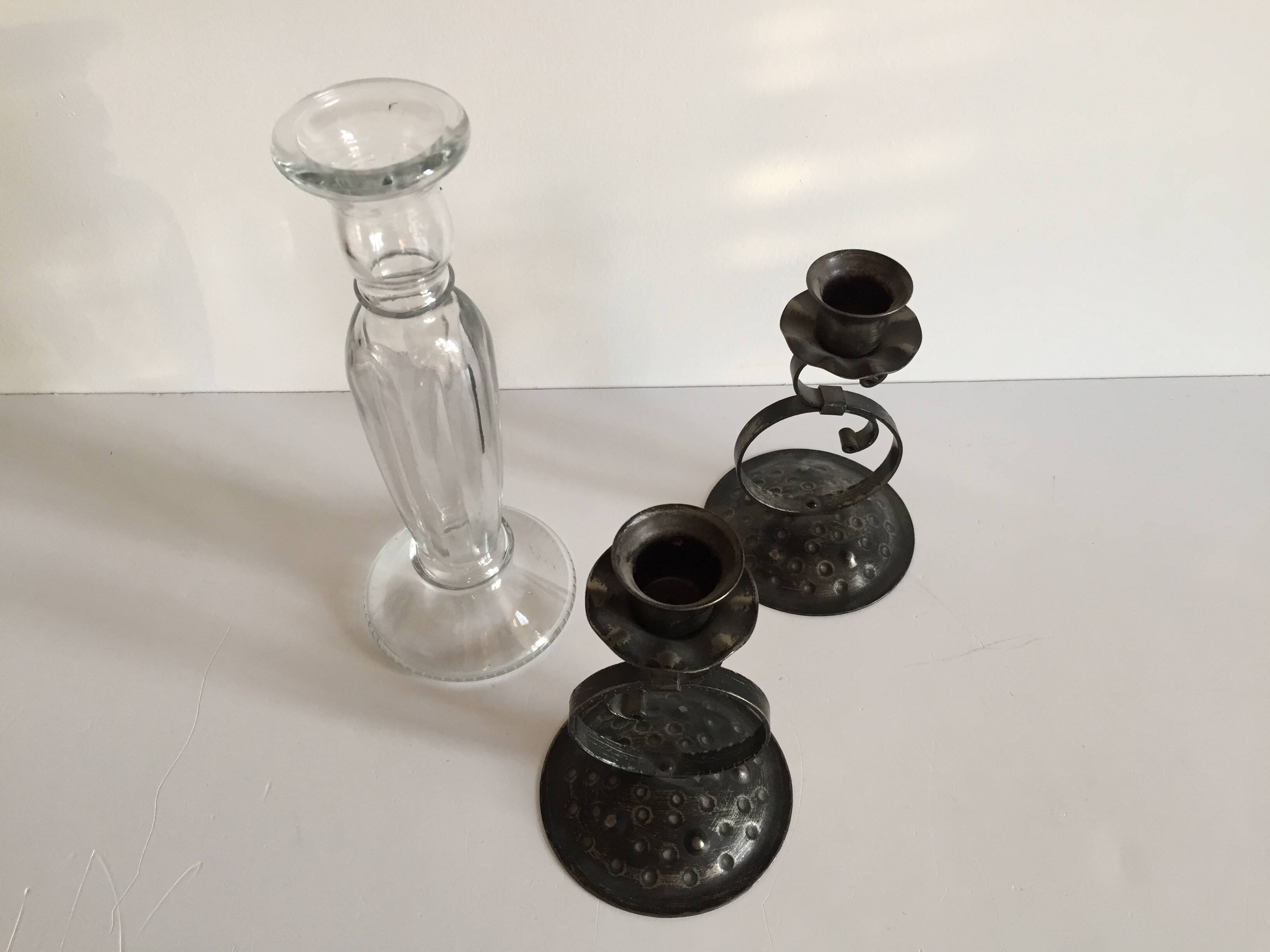 Bougeoirs verre et métal vintage