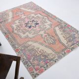 4x7 Pale Orange & Beige Oriental Wool Turkish Vintage Rug, 127x210Cm SK 6787