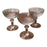 Lot de 3 coupes à champagne art déco gravées arabesque