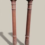 Pair of Corinthian columns H83cm in carved wood from the 19th century.
